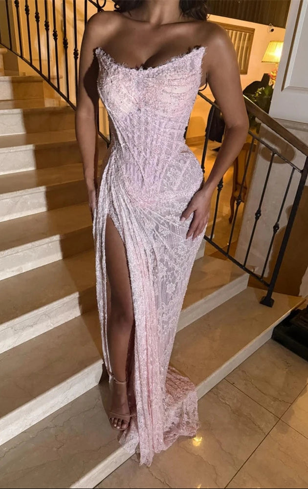 Custom Side High Split Evening Dress