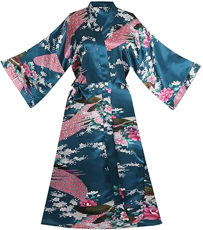 Silk Satin Floral Kimono Robe