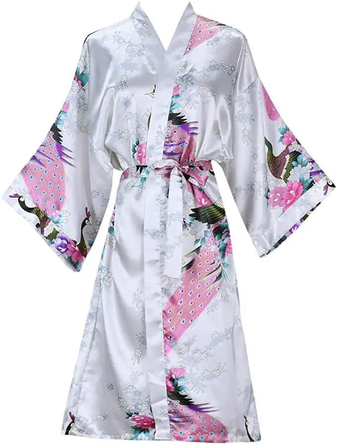 Silk Satin Floral Kimono Robe
