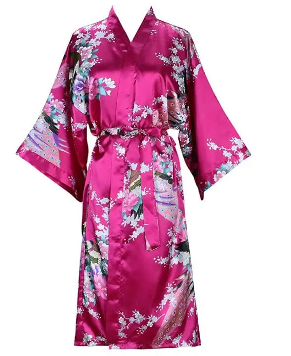 Silk Satin Floral Kimono Robe