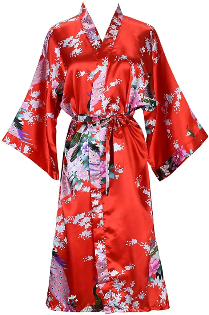 Silk Satin Floral Kimono Robe