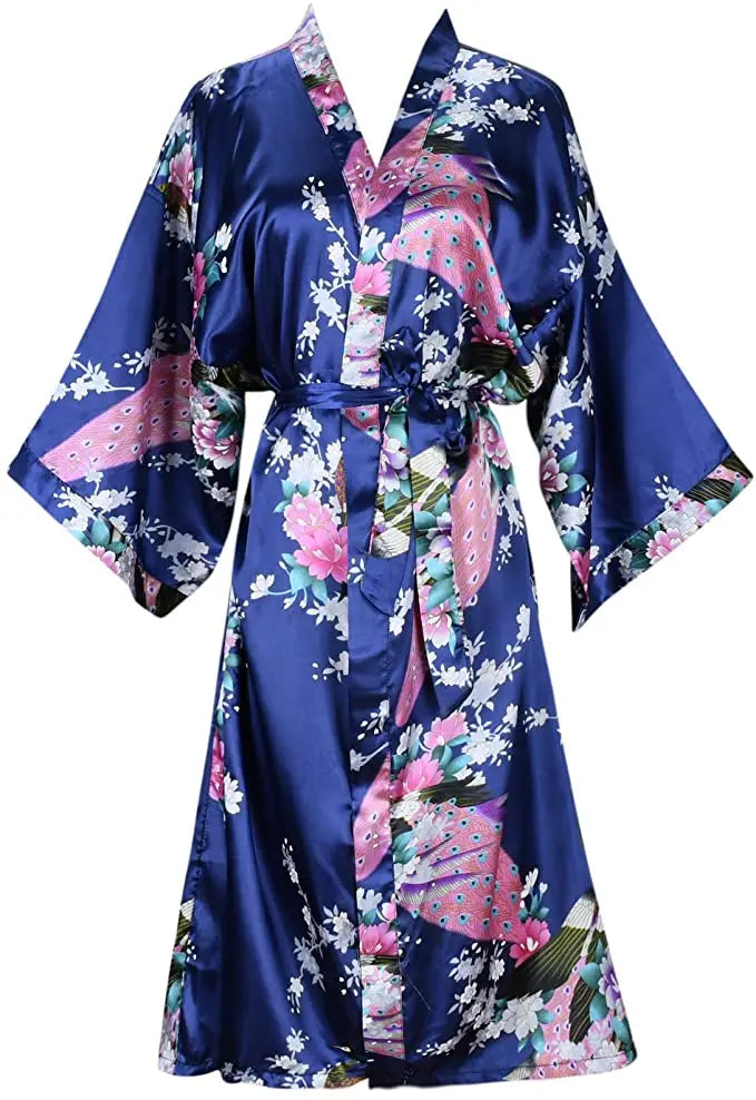 Silk Satin Floral Kimono Robe