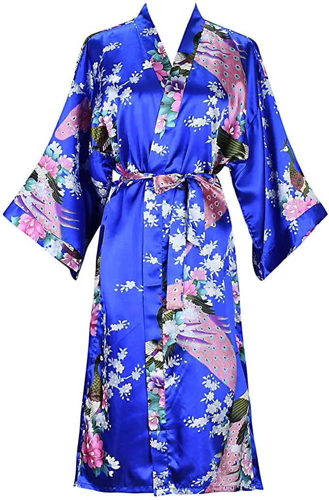 Silk Satin Floral Kimono Robe