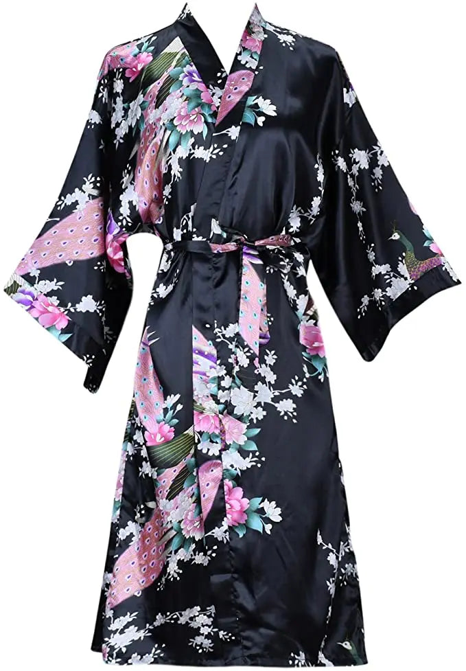 Silk Satin Floral Kimono Robe