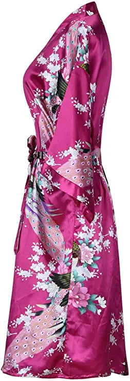 Silk Satin Floral Kimono Robe