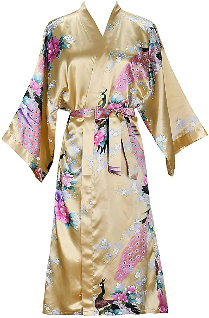 Silk Satin Floral Kimono Robe