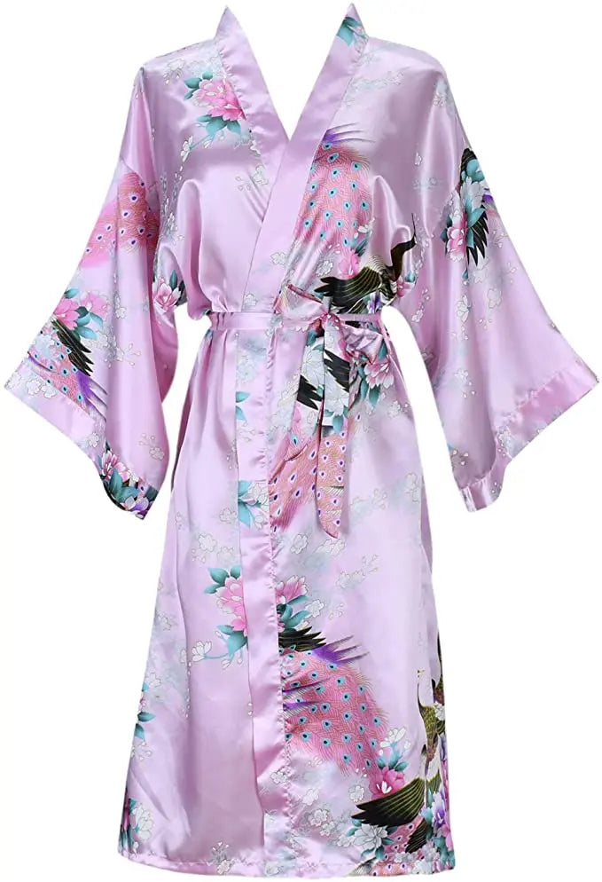Silk Satin Floral Kimono Robe