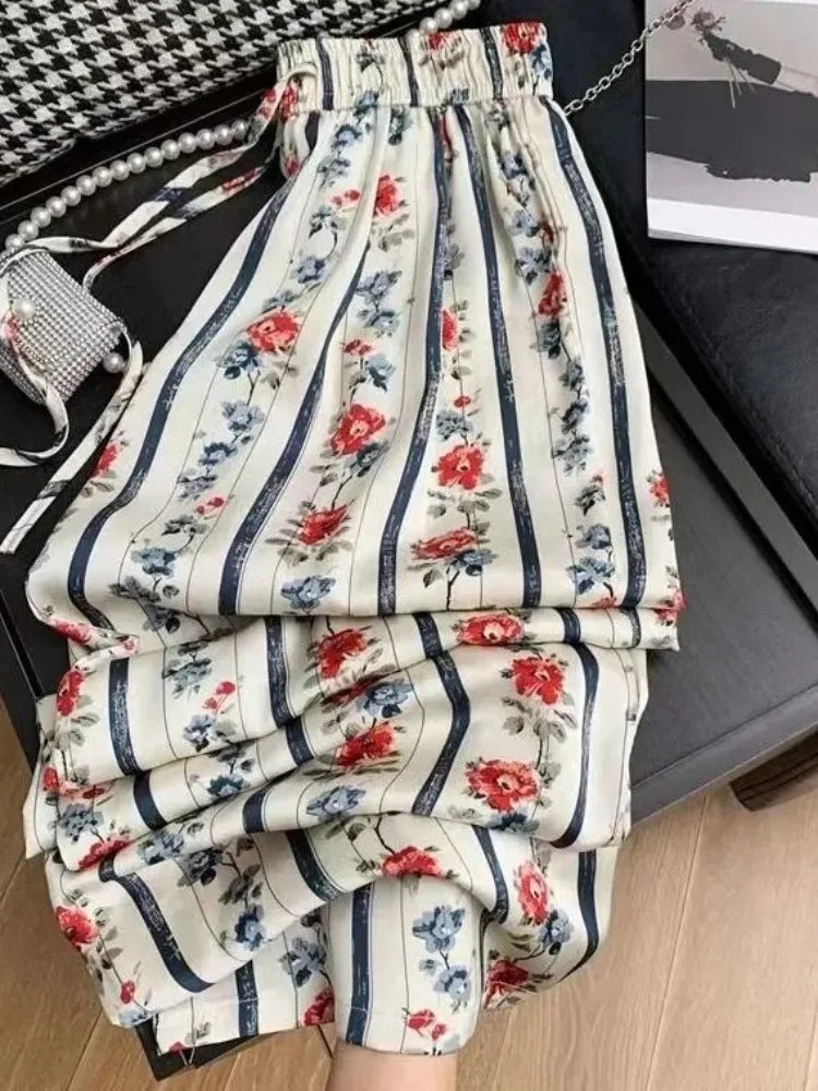Floral Silk Wide Leg Pants