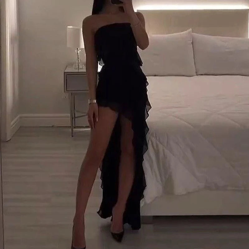 Strapless Sexy High Slit Mini Dress