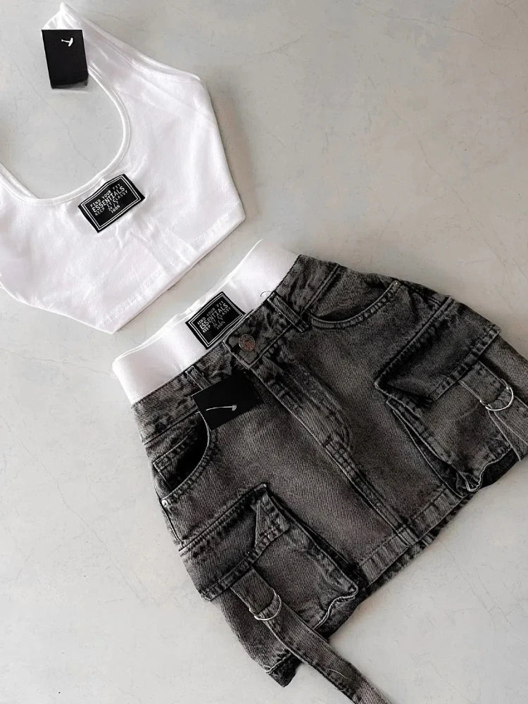 Y2K Denim Skirt Set- Streetwear