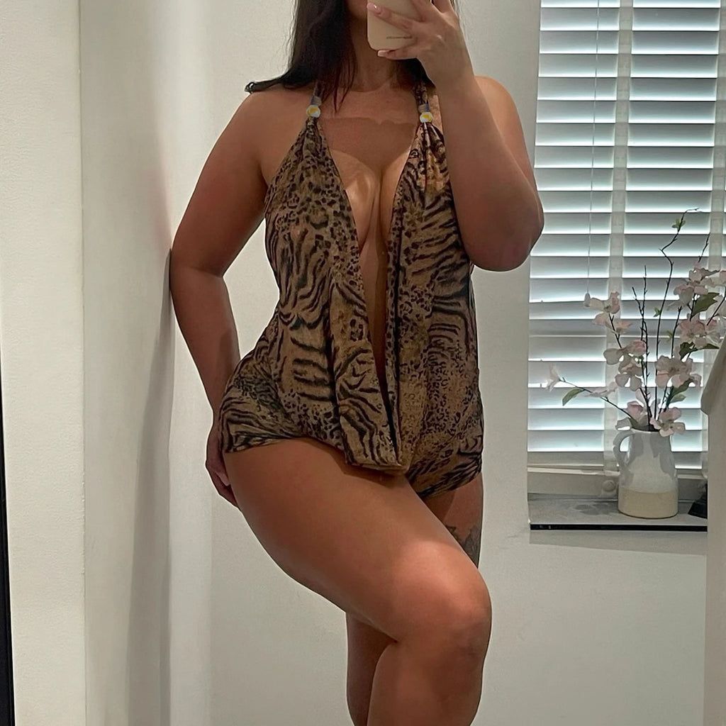 Leopard Print 2 Piece Halter Set