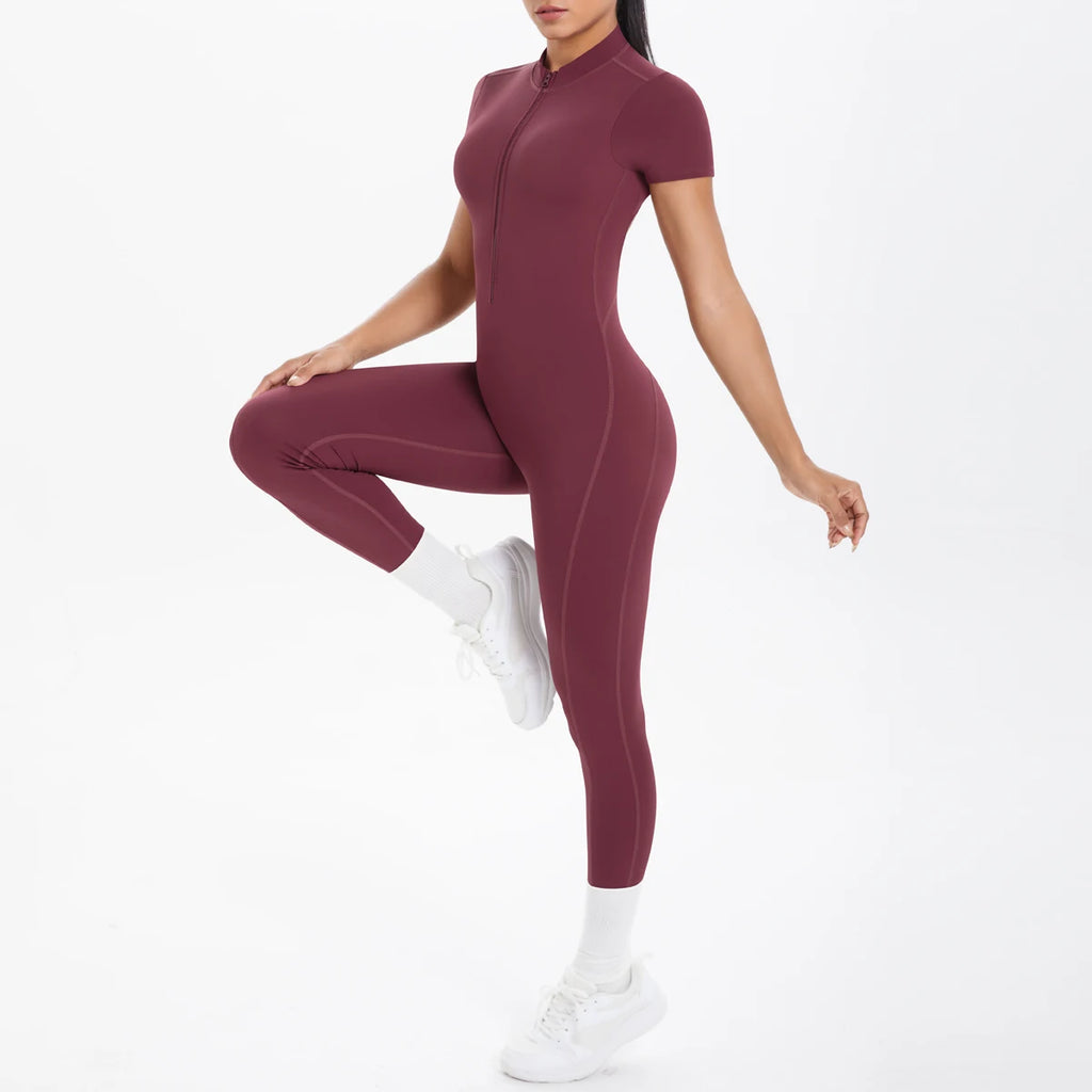 Short Sleeved Backless Fitness Jumpsuit