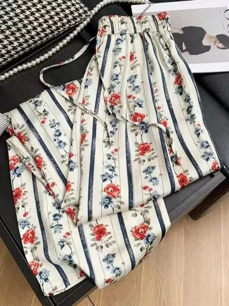 Floral Silk Wide Leg Pants