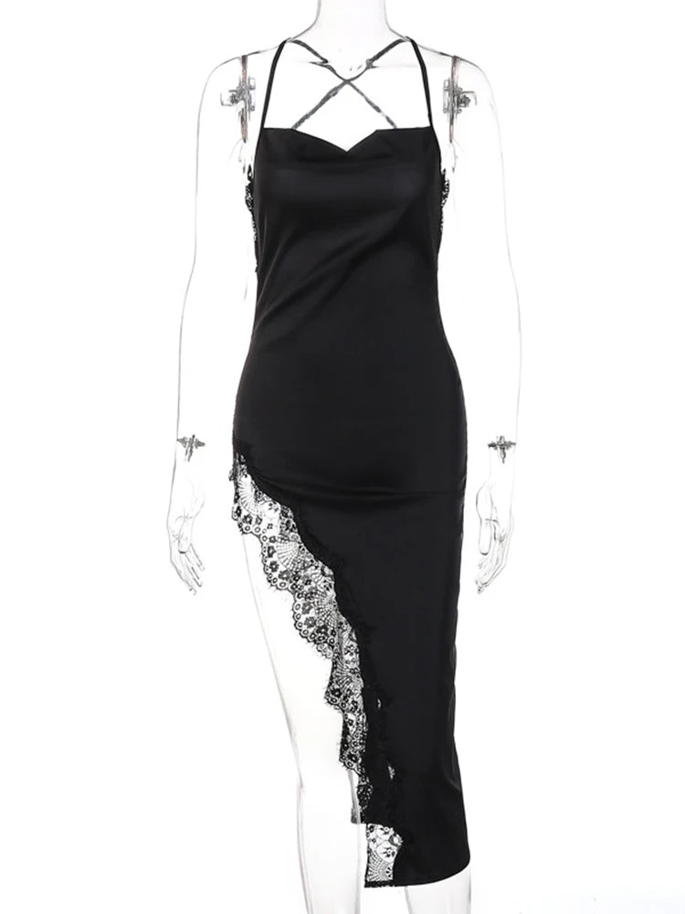 Side Slit Lace Backless Bodycon Dress