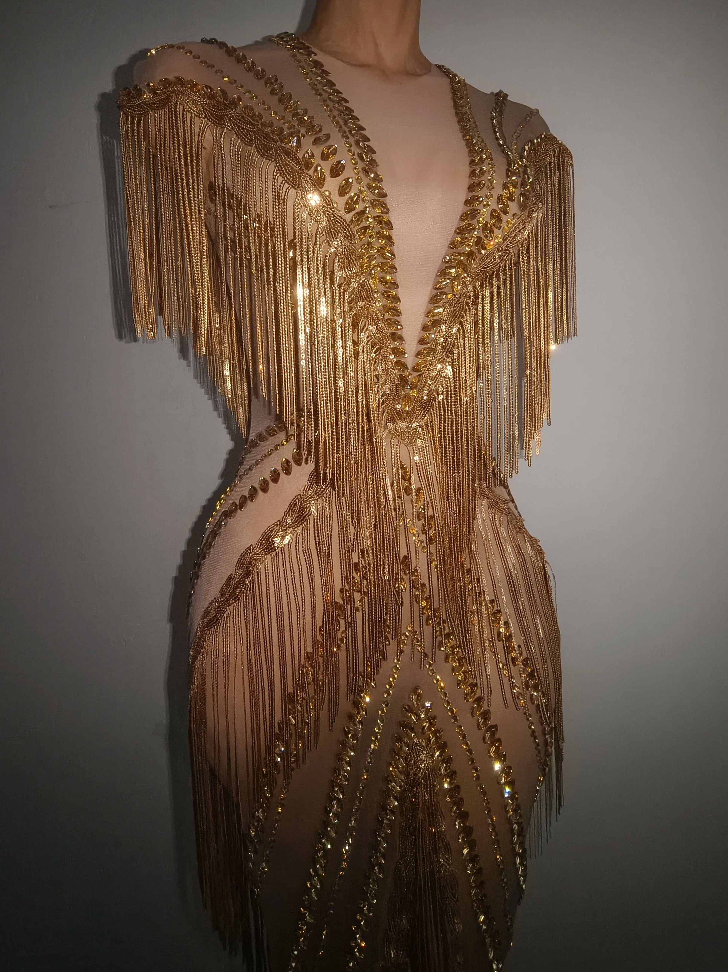 Sexy Sparkly Rhinestone Tassel Dress