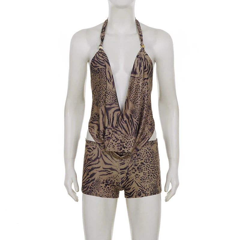 Leopard Print 2 Piece Halter Set