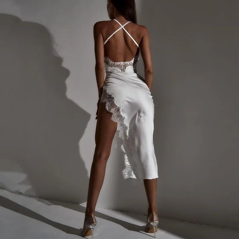 Side Slit Lace Backless Bodycon Dress