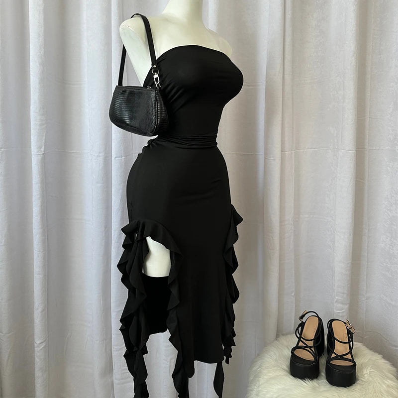 Strapless Sexy High Slit Mini Dress