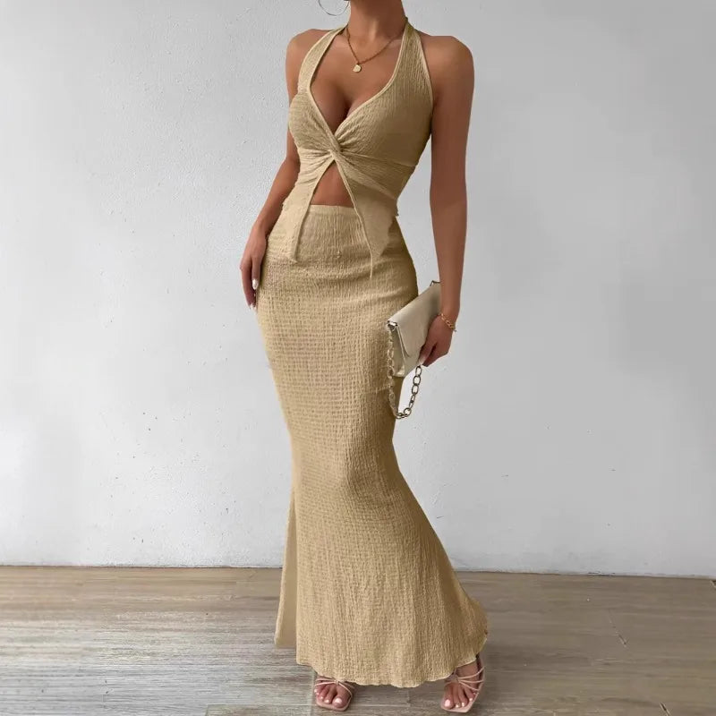White Long Skirt Two Piece Set
