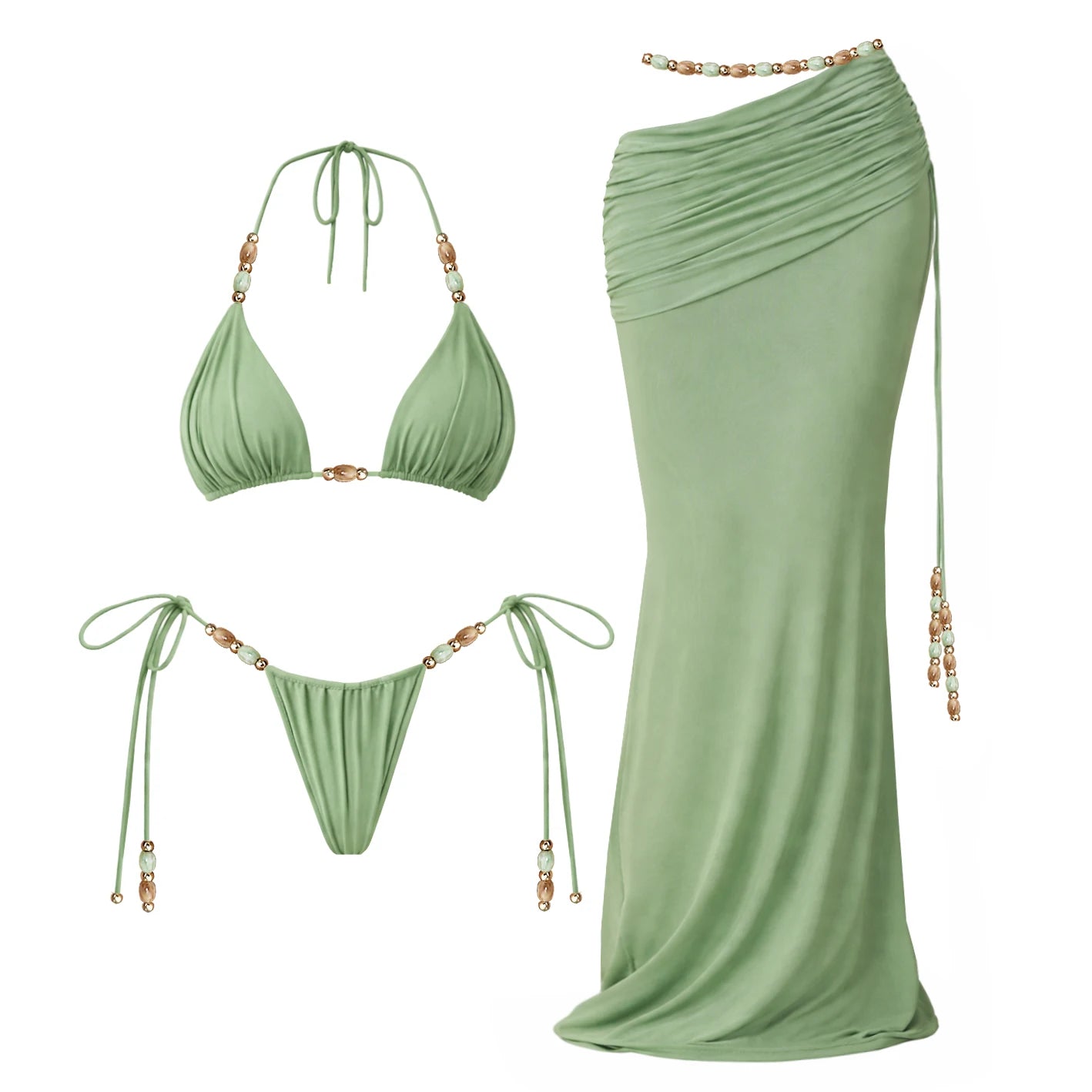 Beaded or Pearled 3pcs Bikini