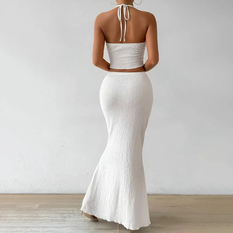 White Long Skirt Two Piece Set