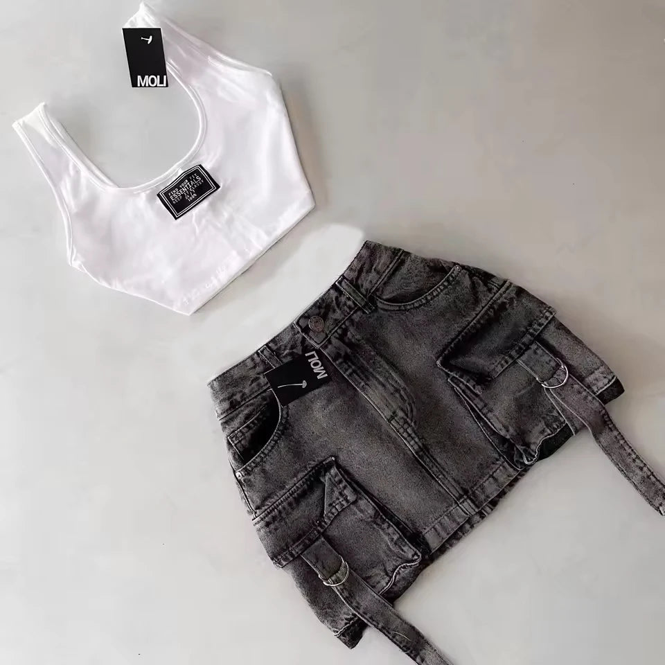 Y2K Denim Skirt Set- Streetwear