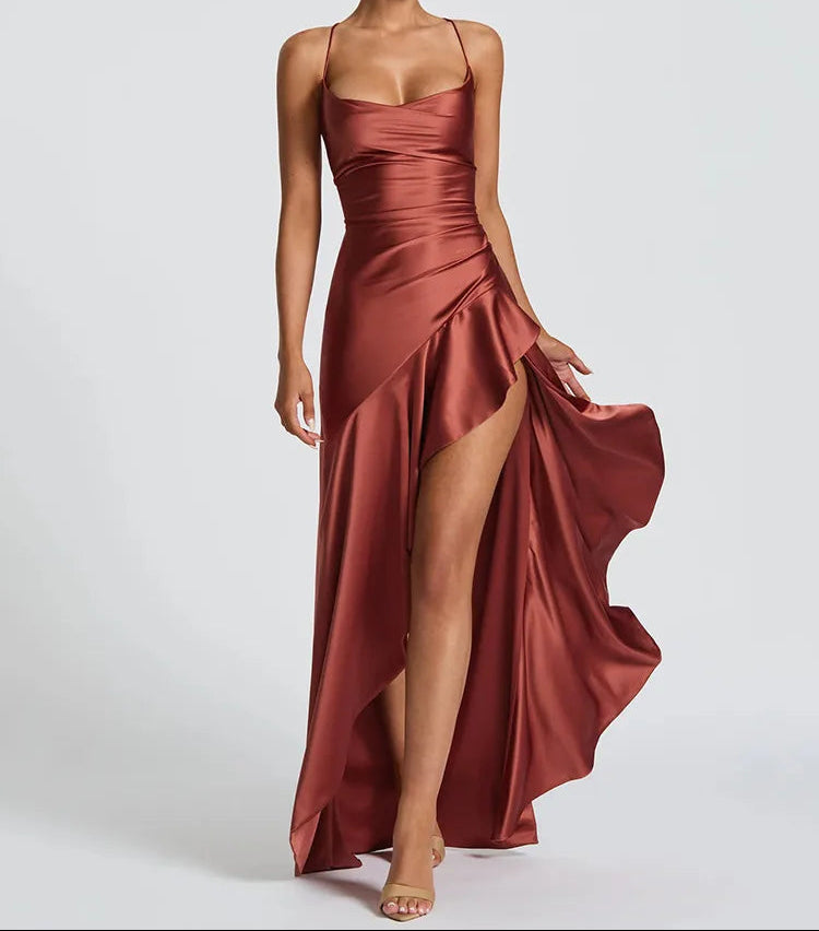 Elegant High Slit Satin Dress