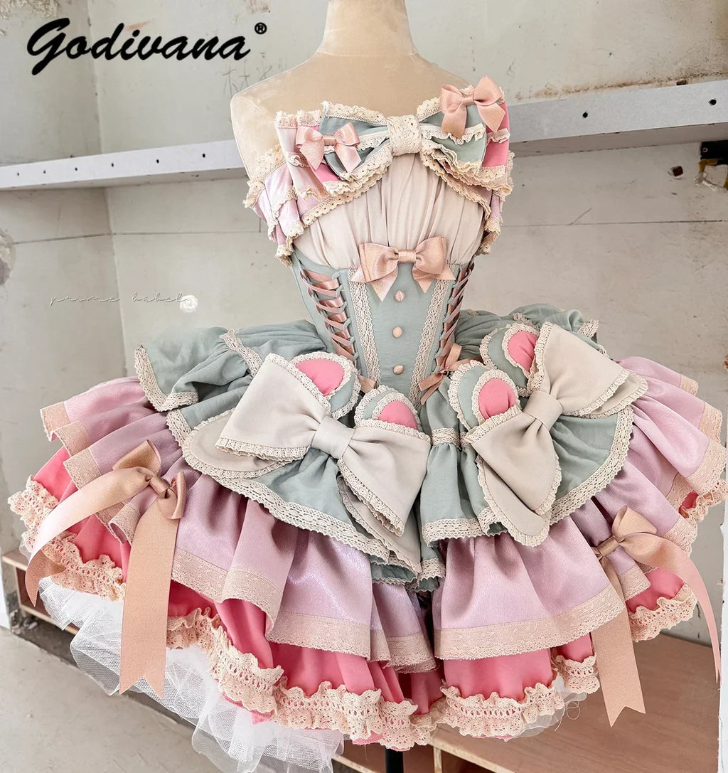 Lolita Satin Bowknot Pettiskirt Birthday Dress