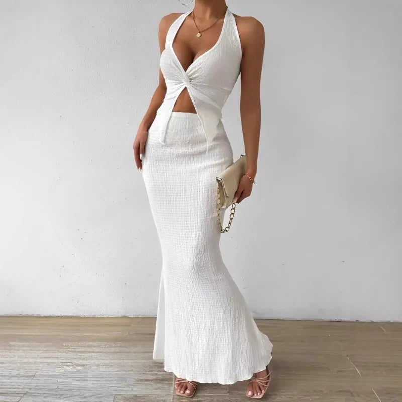 White Long Skirt Two Piece Set