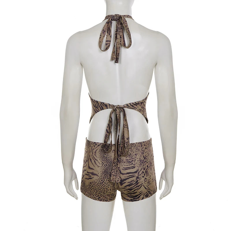 Leopard Print 2 Piece Halter Set