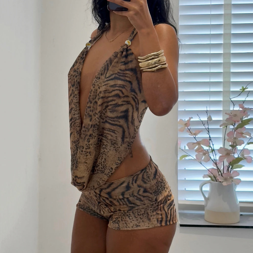Leopard Print 2 Piece Halter Set