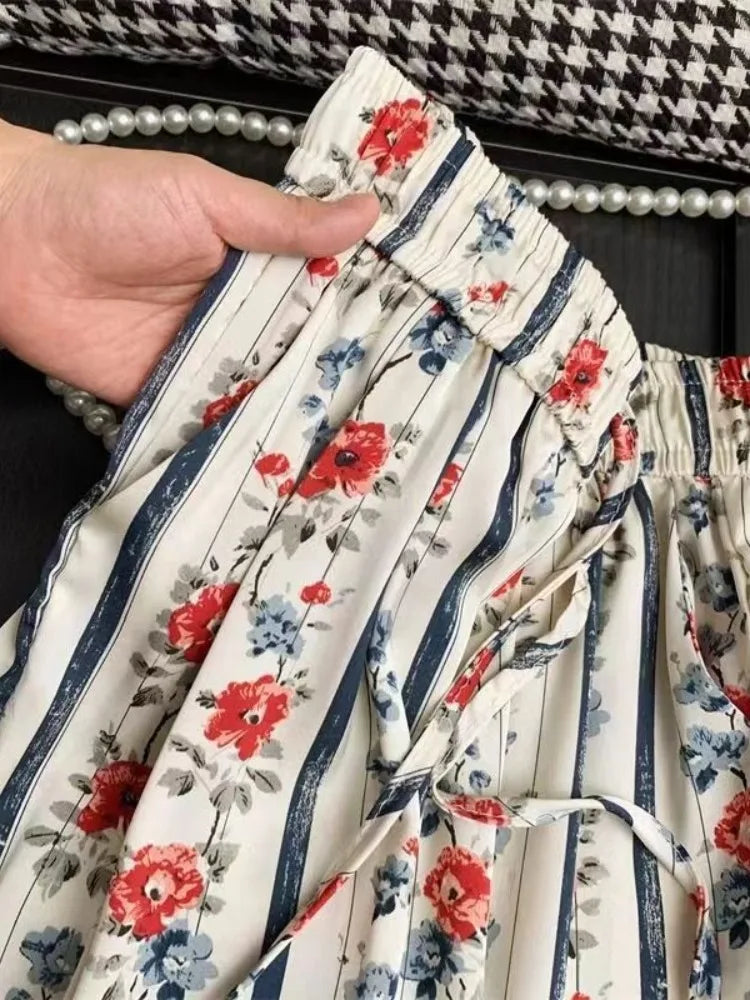 Floral Silk Wide Leg Pants