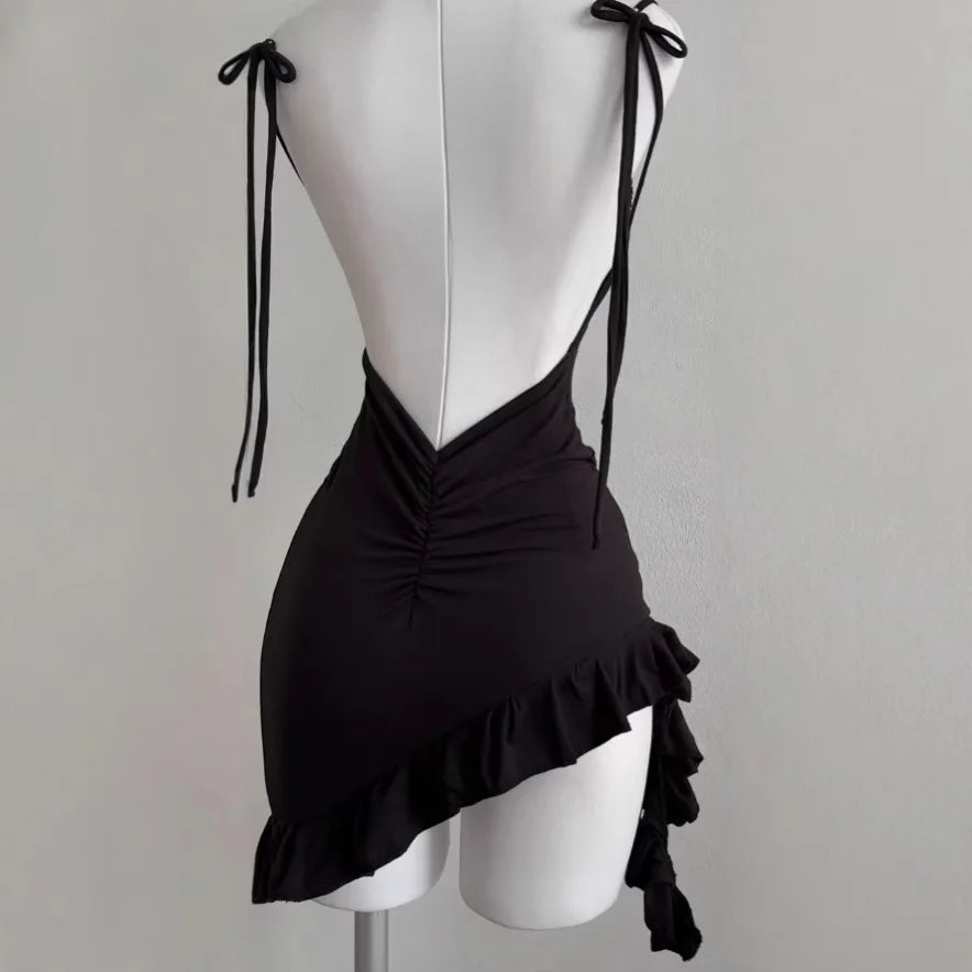 Sexy Backless Mini Black Dress