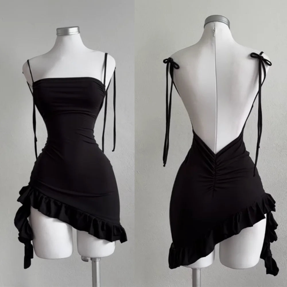 Sexy Backless Mini Black Dress