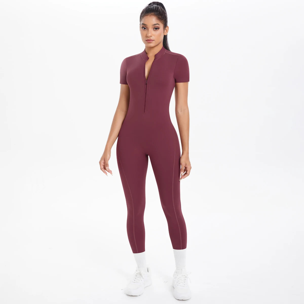 Short Sleeved Backless Fitness Jumpsuit