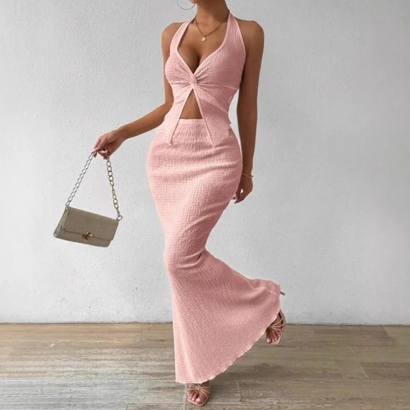 White Long Skirt Two Piece Set