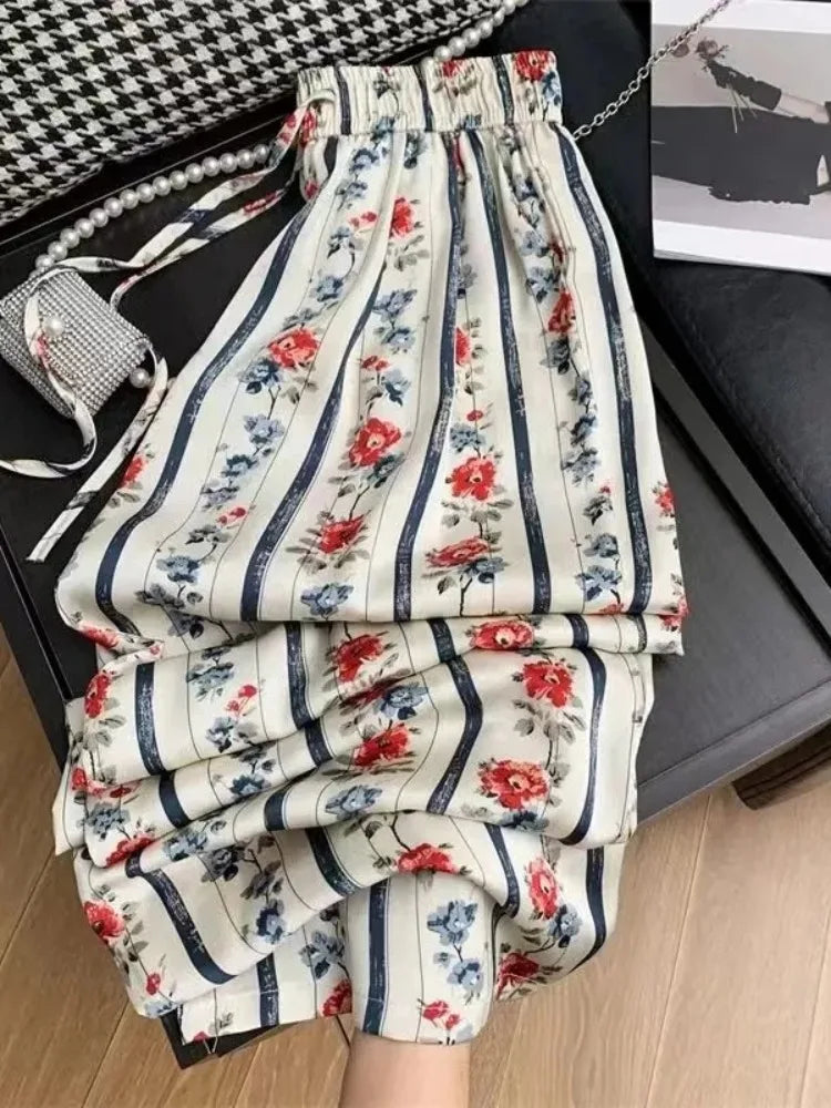 Floral Silk Wide Leg Pants