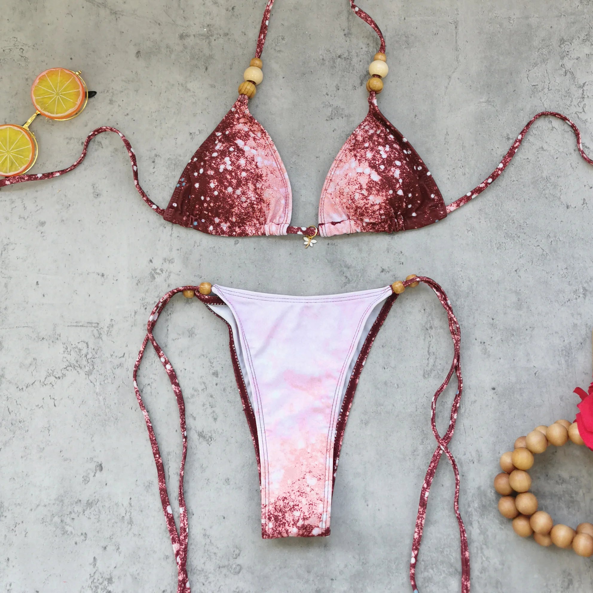 Two-Piece Pink Marble Bikini