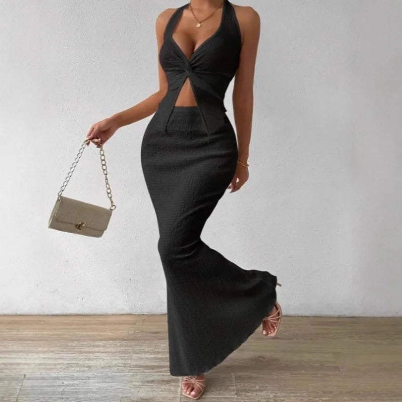 White Long Skirt Two Piece Set
