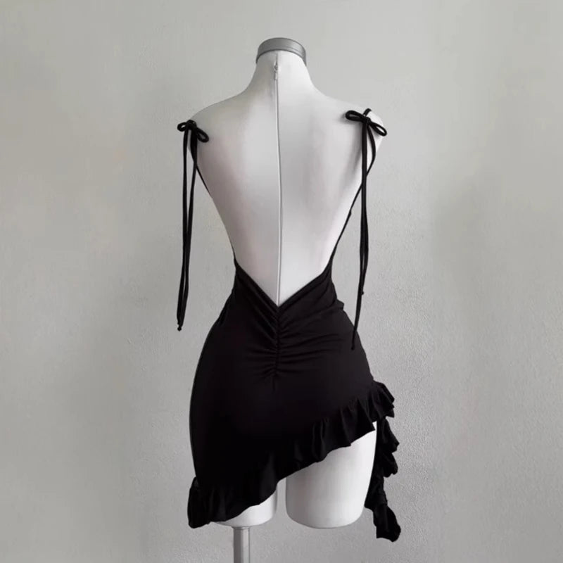 Sexy Backless Mini Black Dress