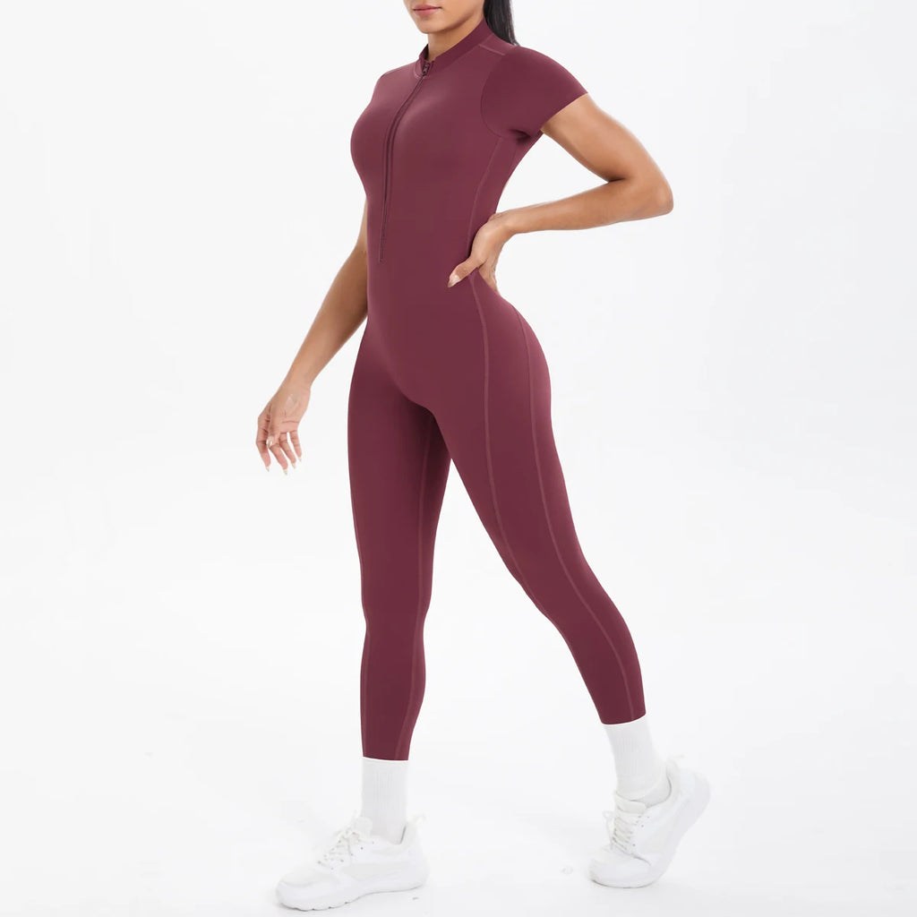 Short Sleeved Backless Fitness Jumpsuit