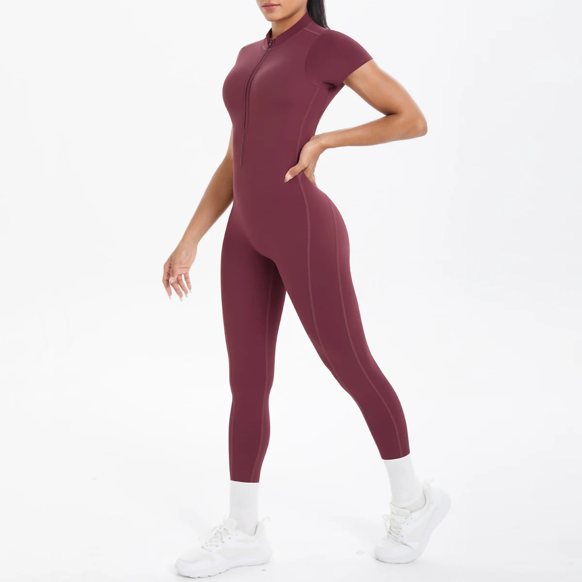 Short Sleeved Backless Fitness Jumpsuit
