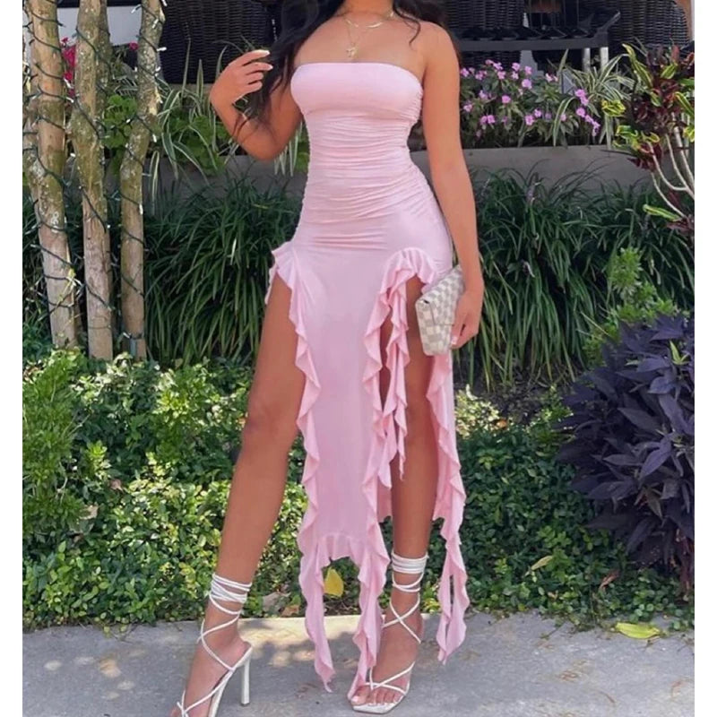 Strapless Sexy High Slit Mini Dress
